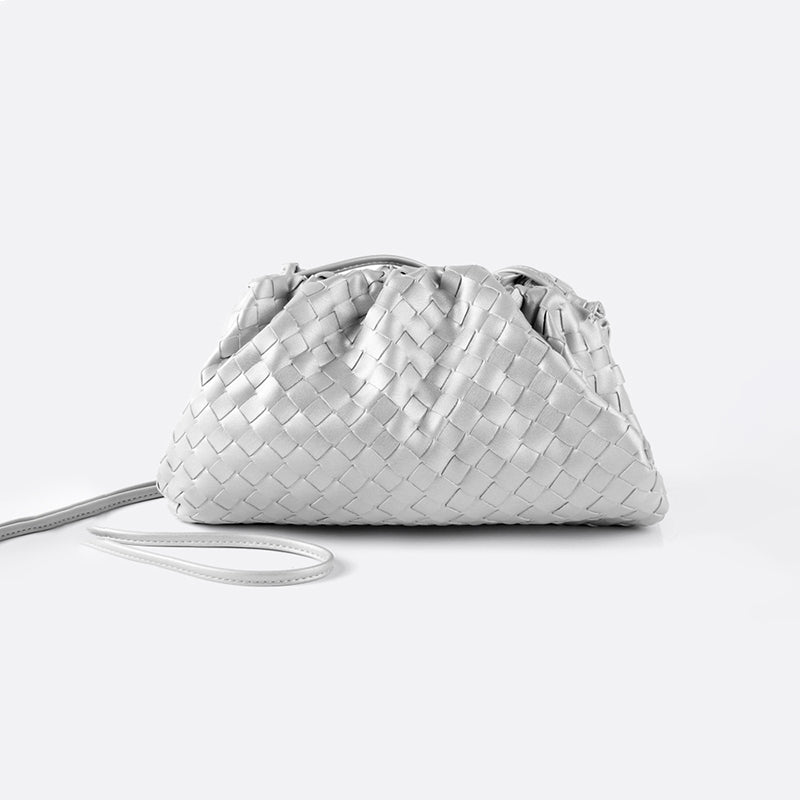 Women’s Mini Woven Evening Clutch Bags in Metallic Vegan Leather image