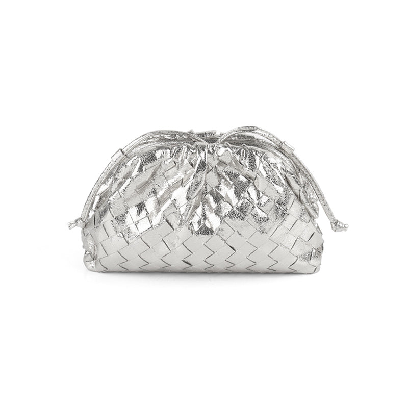 Women’s Mini Woven Evening Clutch Bags in Metallic Vegan Leather image 3