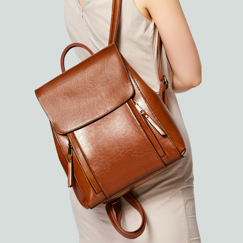 Women’s Minimal Flap Backpacks in Genuine Leather image 5