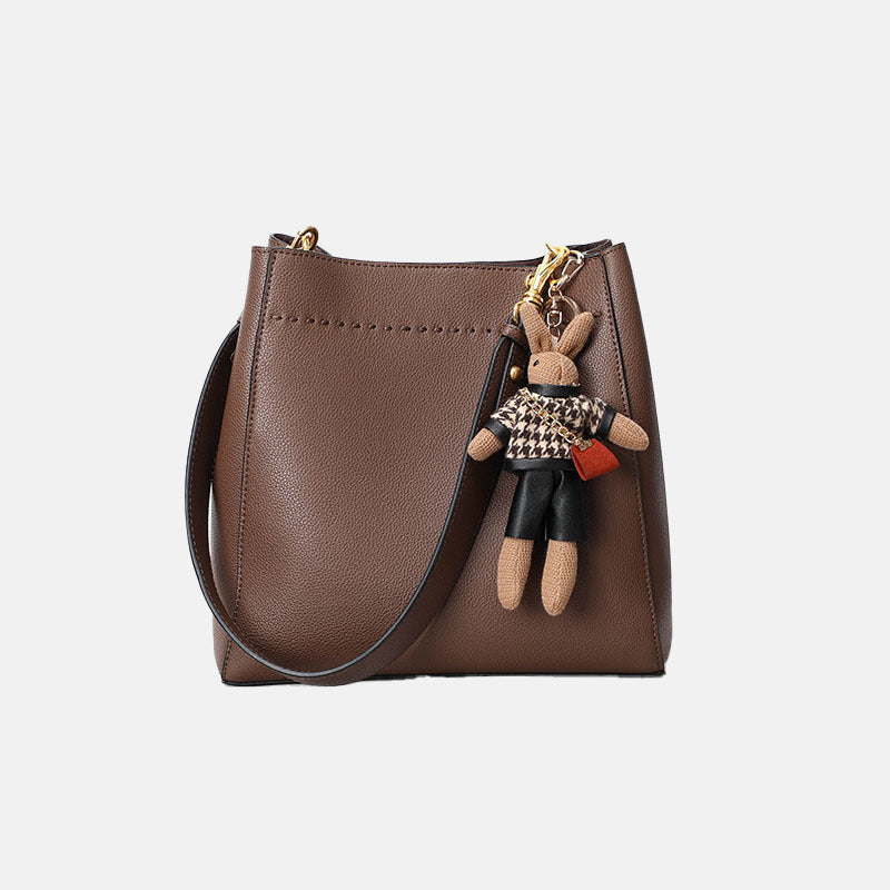 Women’s Minimal Genuine Leather Tote with Rabbit image 6