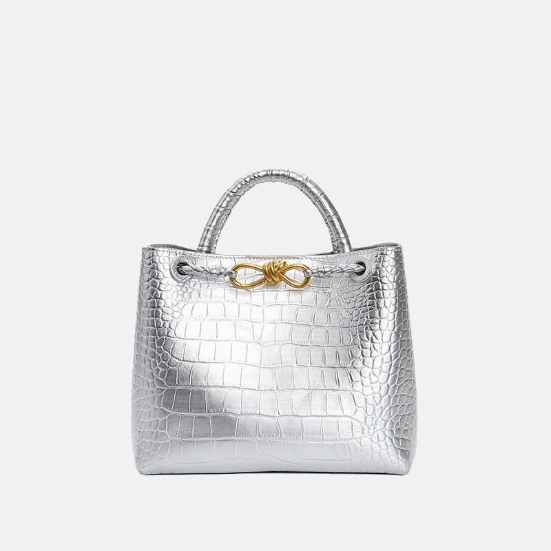 Women’s Minimalist Crocodile Leather Rope Buckle Crossbody Tote Bags image 2