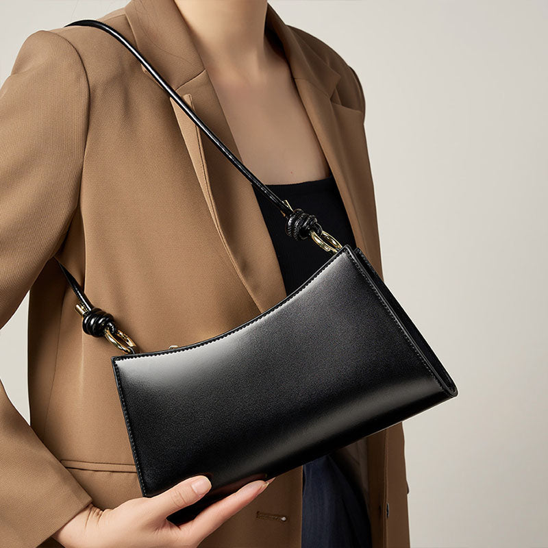 Women’s Minimalist Genuine Leather Baguette Shoulder Bag image 2