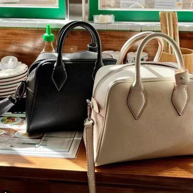 Women’s Minimalist Genuine Leather Boston Shoulder Crossbody Handbags image 2