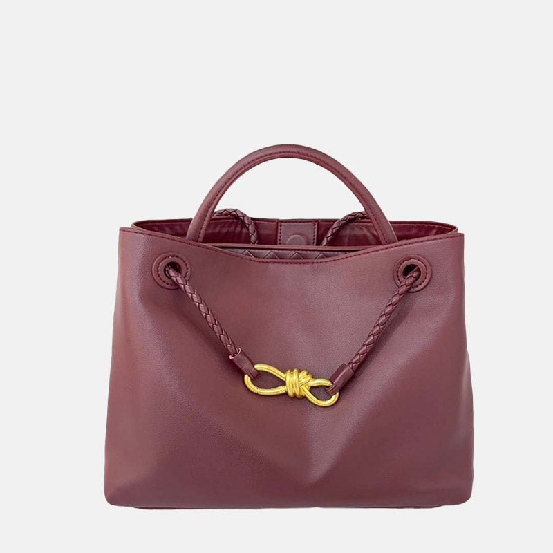 Women’s Minimalist Genuine Leather Bow Clasp Crossbody Tote Bag image 11