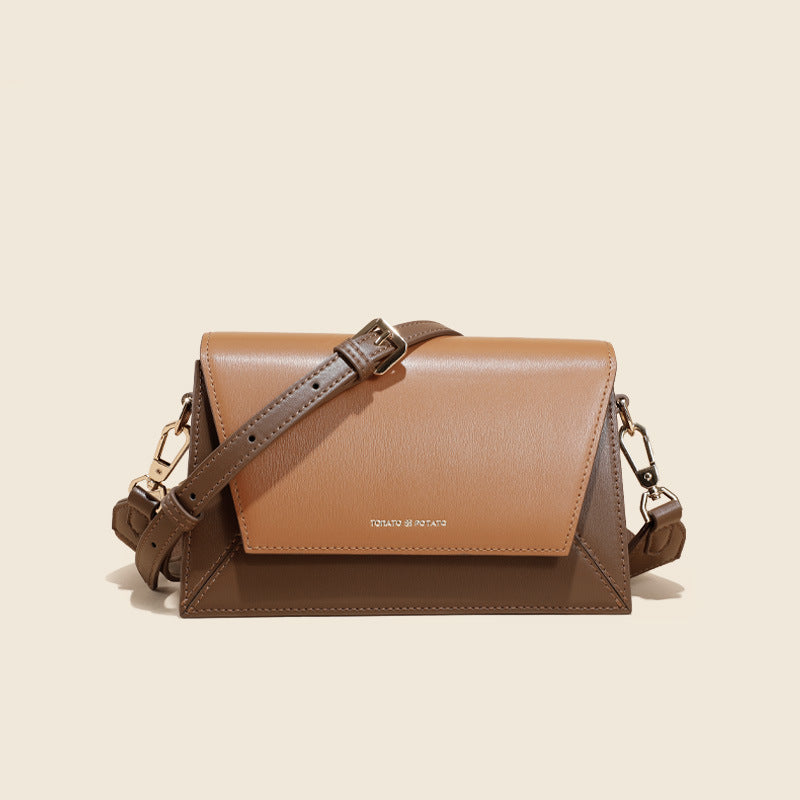 Women’s Minimalist Genuine Leather Color Block Trapezoid Crossbody Shoulder Bag image 5