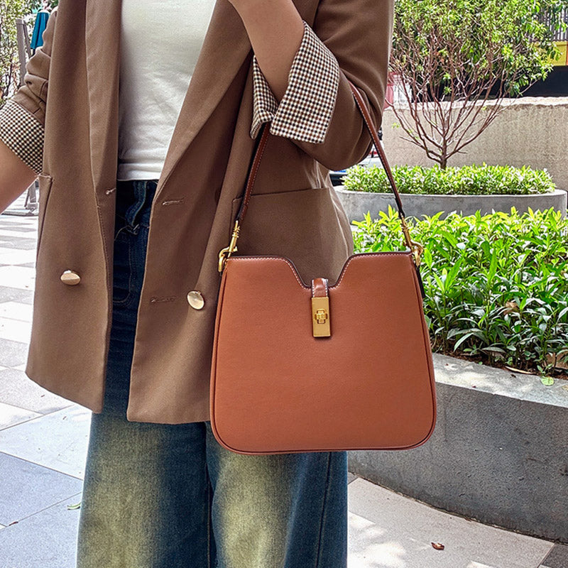 Women’s Minimalist Genuine Leather Crossbody Baguette Bag In Gold Hardware image 6