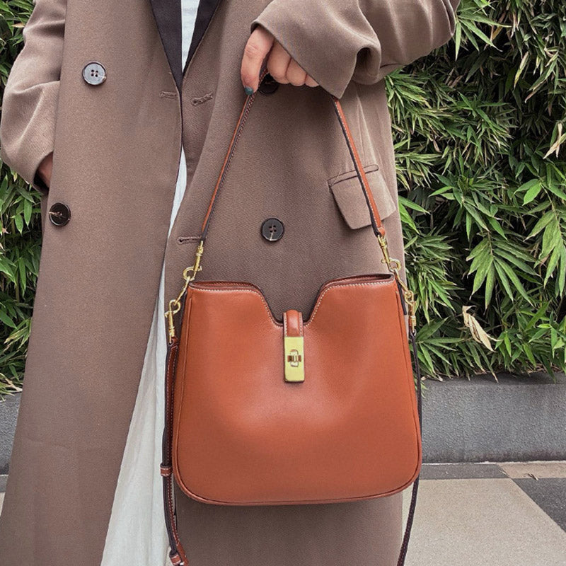 Women’s Minimalist Genuine Leather Crossbody Baguette Bag In Gold Hardware image 7