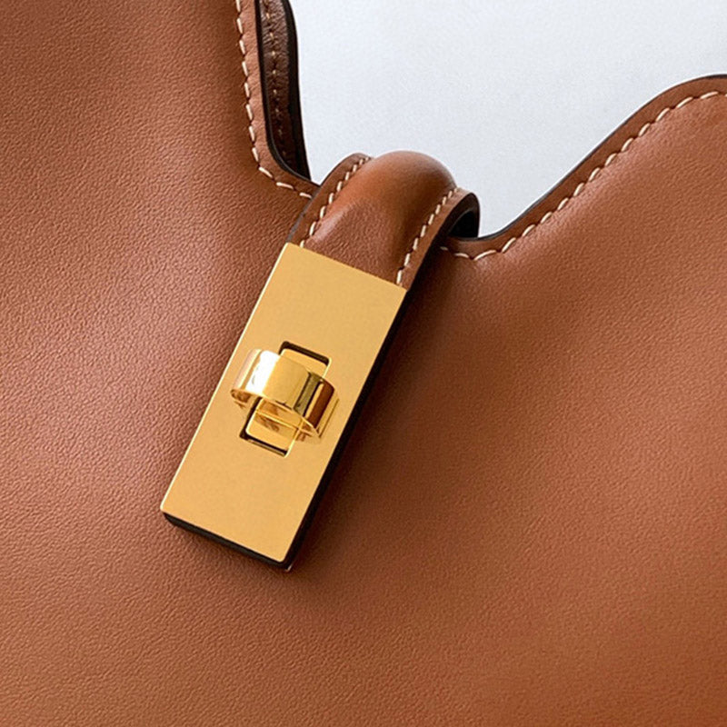 Women’s Minimalist Genuine Leather Crossbody Baguette Bag In Gold Hardware image 3