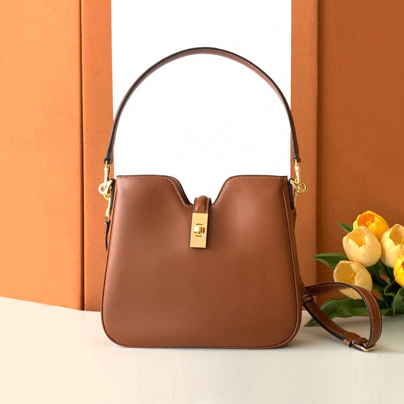 Women’s Minimalist Genuine Leather Crossbody Baguette Bag In Gold Hardware image 2