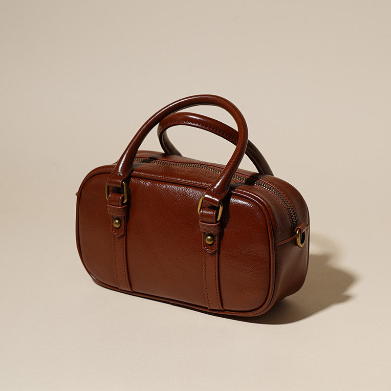 Women’s Minimalist Genuine Leather Crossbody Boston Handbag image 3