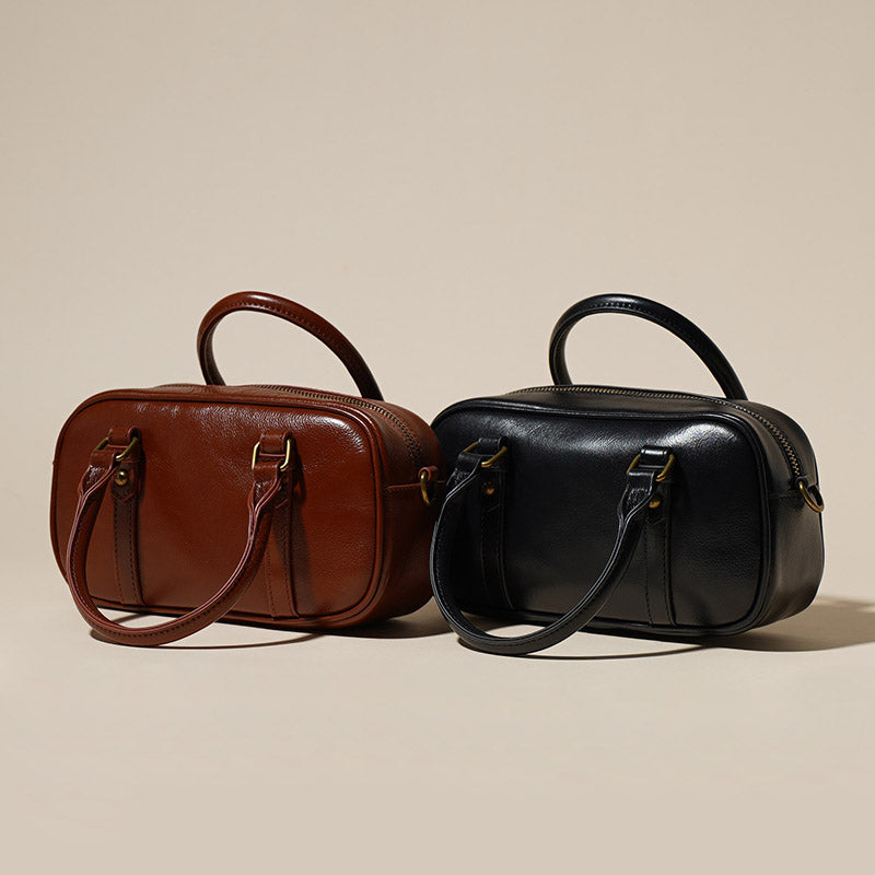 Women’s Minimalist Genuine Leather Crossbody Boston Handbag image 5