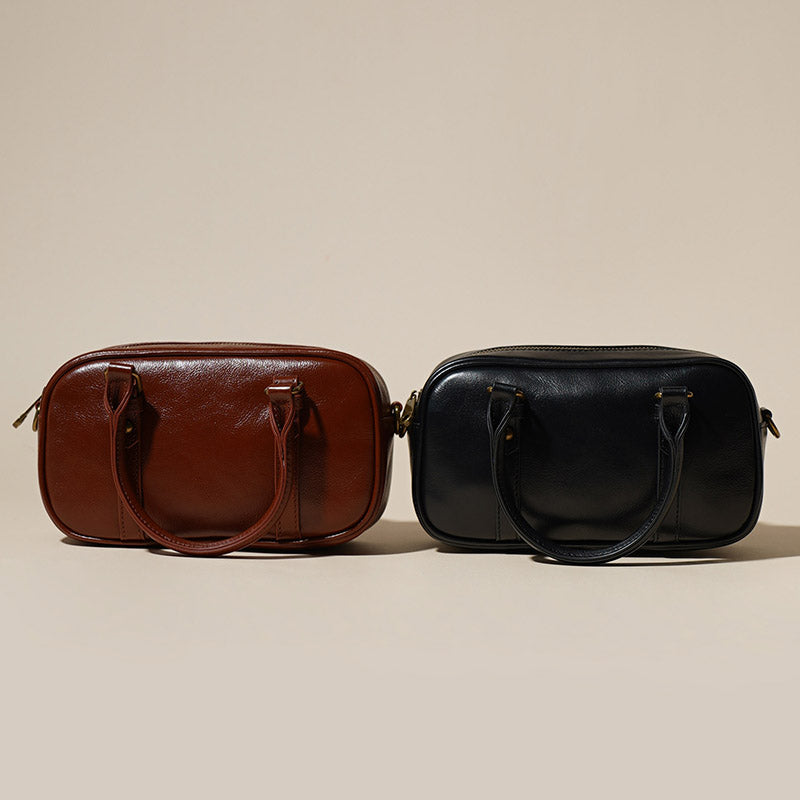 Women’s Minimalist Genuine Leather Crossbody Boston Handbag image 6