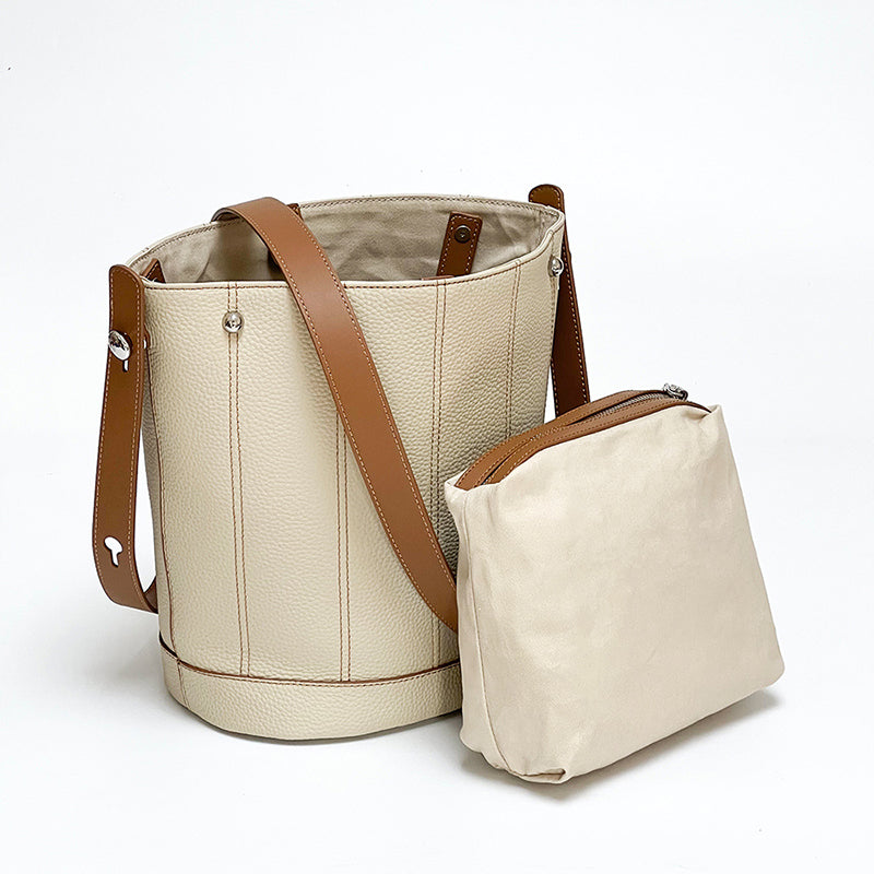 Women’s Minimalist Genuine Leather Crossbody Bucket Bag image 3