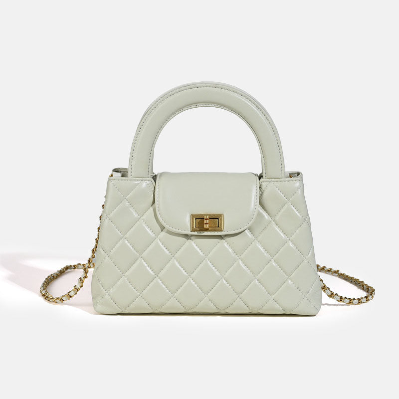 Women’s Minimalist Genuine Leather Crossbody Chain Quilted Handbag image