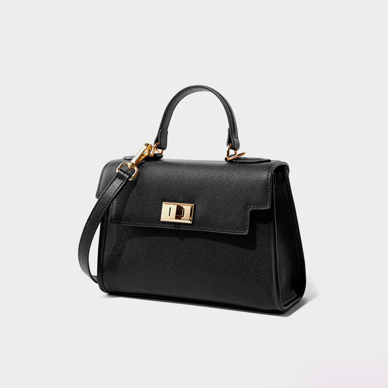 Women’s Minimalist Genuine Leather Crossbody Top Handle Bag with Flap Lock Closure image 7