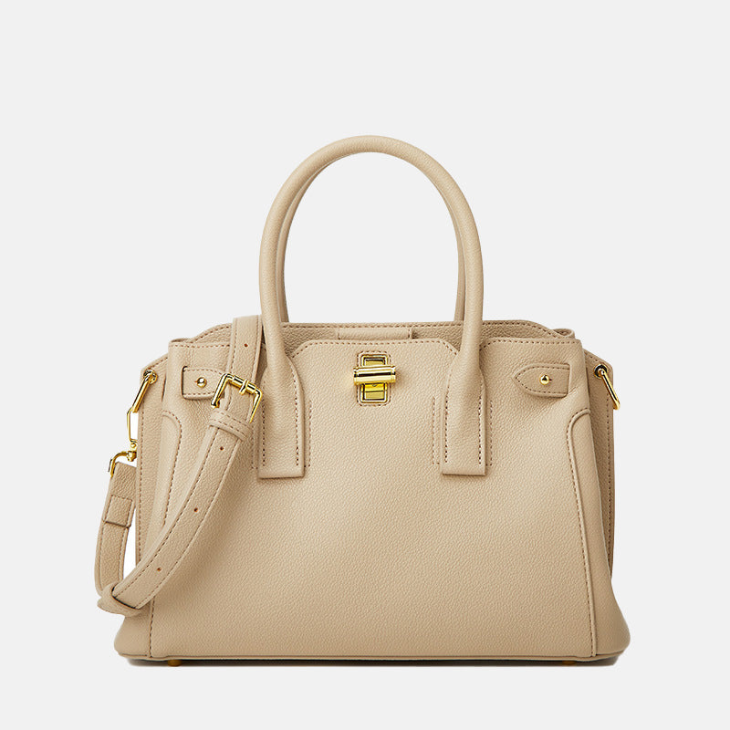 Women’s Minimalist Genuine Leather Crossbody Top Handle Bag with Lock Buckle image
