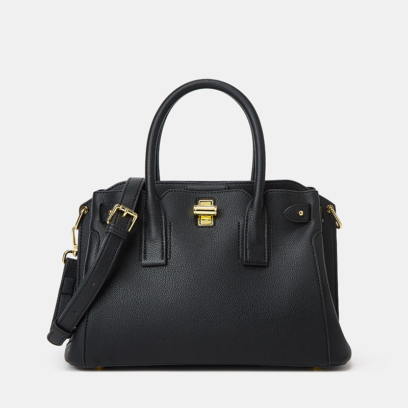Women’s Minimalist Genuine Leather Crossbody Top Handle Bag with Lock Buckle image 4