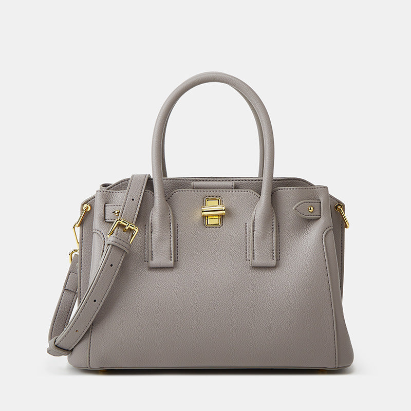 Women’s Minimalist Genuine Leather Crossbody Top Handle Bag with Lock Buckle image 6