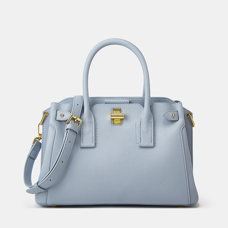 Women’s Minimalist Genuine Leather Crossbody Top Handle Bag with Lock Buckle image 7