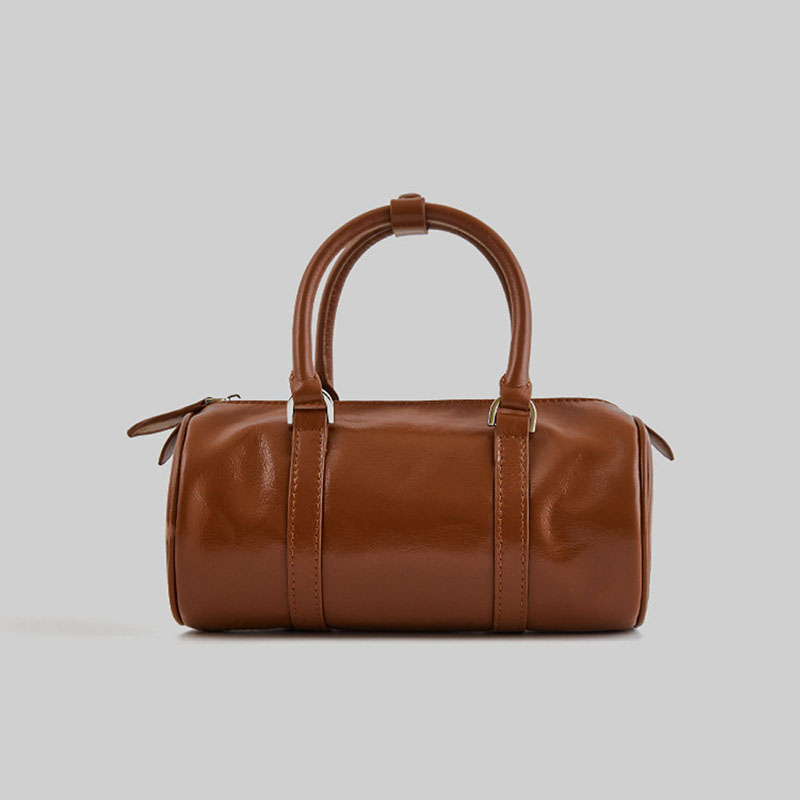 Women’s Minimalist Genuine Leather Cylinder Shape Crossbody Shoulder Boston Handbag image 4