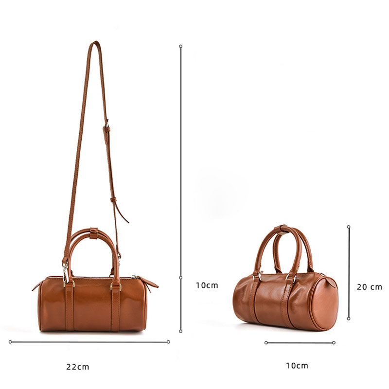 Women’s Minimalist Genuine Leather Cylinder Shape Crossbody Shoulder Boston Handbag image 3