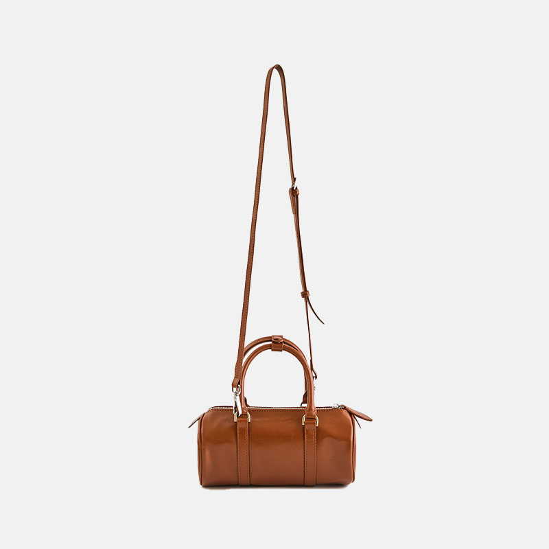Women’s Minimalist Genuine Leather Cylinder Shape Crossbody Shoulder Boston Handbag image