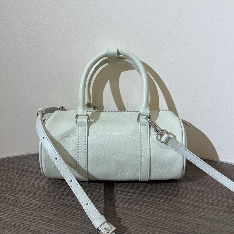 Women’s Minimalist Genuine Leather Cylinder Shape Crossbody Shoulder Boston Handbag image 7
