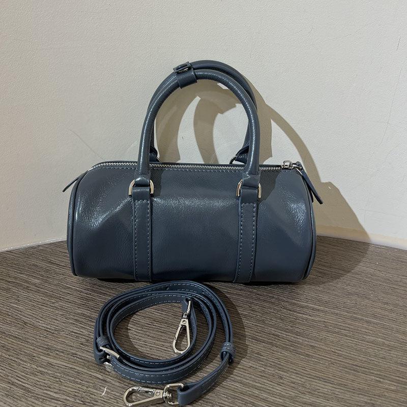 Women’s Minimalist Genuine Leather Cylinder Shape Crossbody Shoulder Boston Handbag image 8
