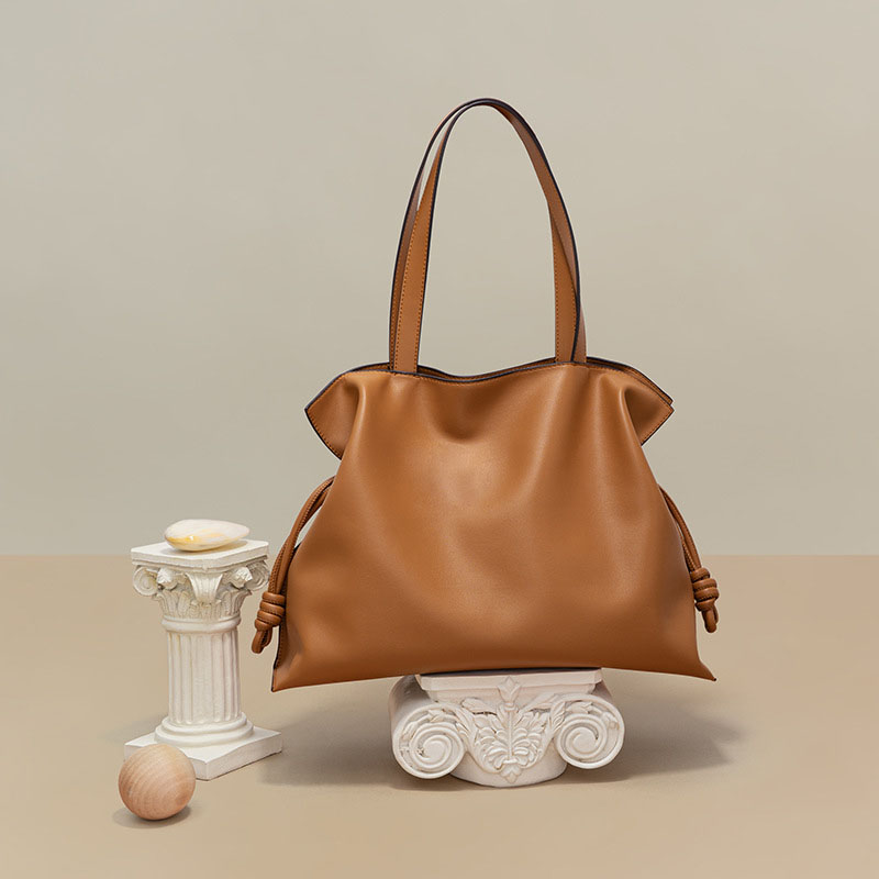 Women’s Minimalist Genuine Leather Drawstring Pleated Crossbody Shoulder Tote Bag image 2