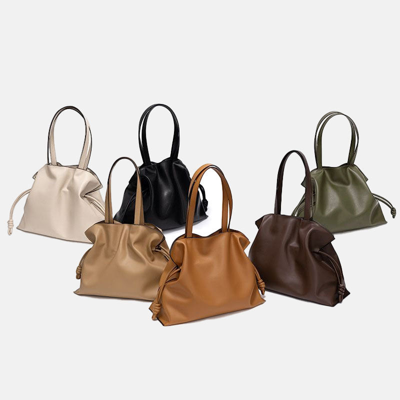 Women’s Minimalist Genuine Leather Drawstring Pleated Crossbody Shoulder Tote Bag image 6