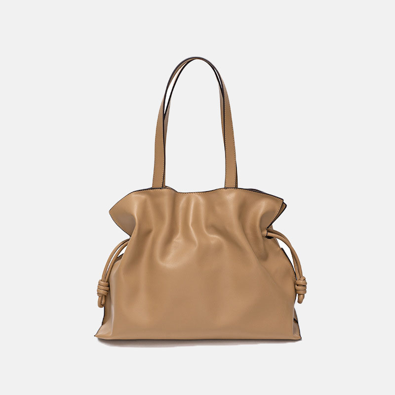 Women’s Minimalist Genuine Leather Drawstring Pleated Crossbody Shoulder Tote Bag image 7