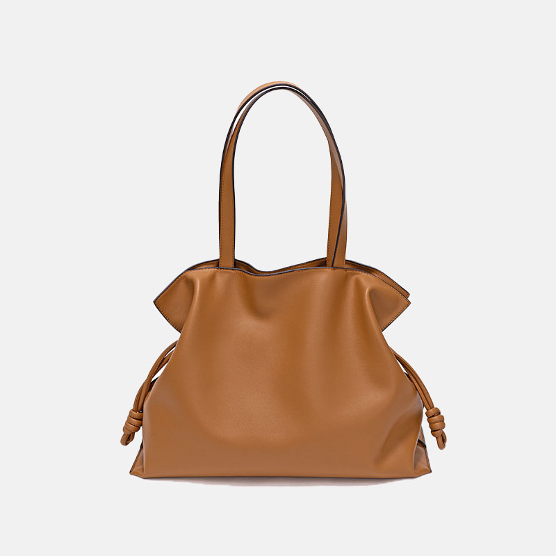 Women’s Minimalist Genuine Leather Drawstring Pleated Crossbody Shoulder Tote Bag image