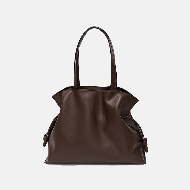 Women’s Minimalist Genuine Leather Drawstring Pleated Crossbody Shoulder Tote Bag image 10