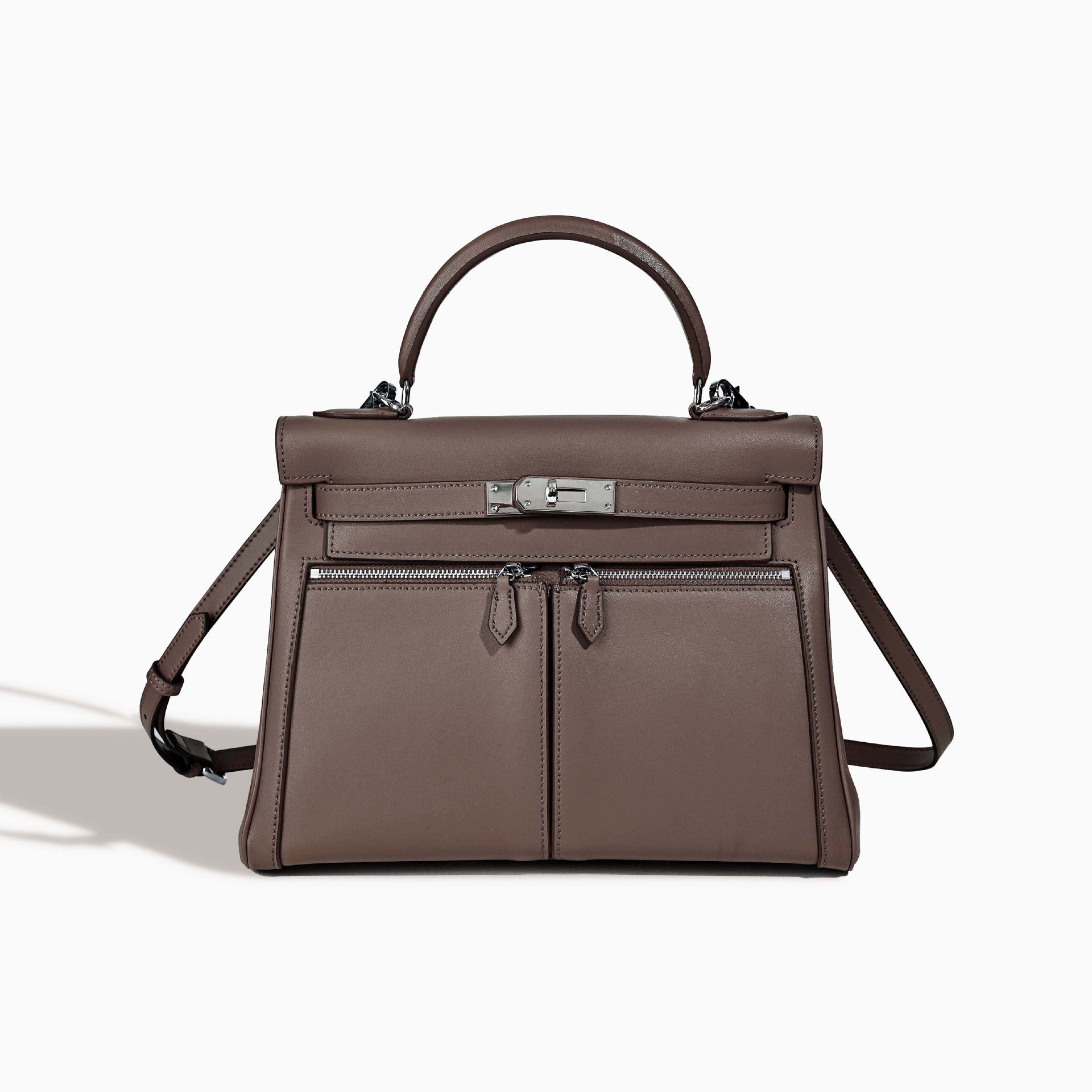 Women’s Minimalist Genuine Leather Dual Pocket Lock Closure Top Handle Bag image 8