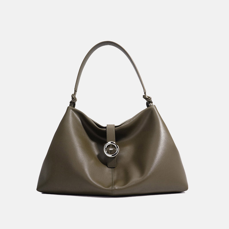 Women’s Minimalist Genuine Leather Dumpling-Shaped Magnetic Closure Tote Bag image 5