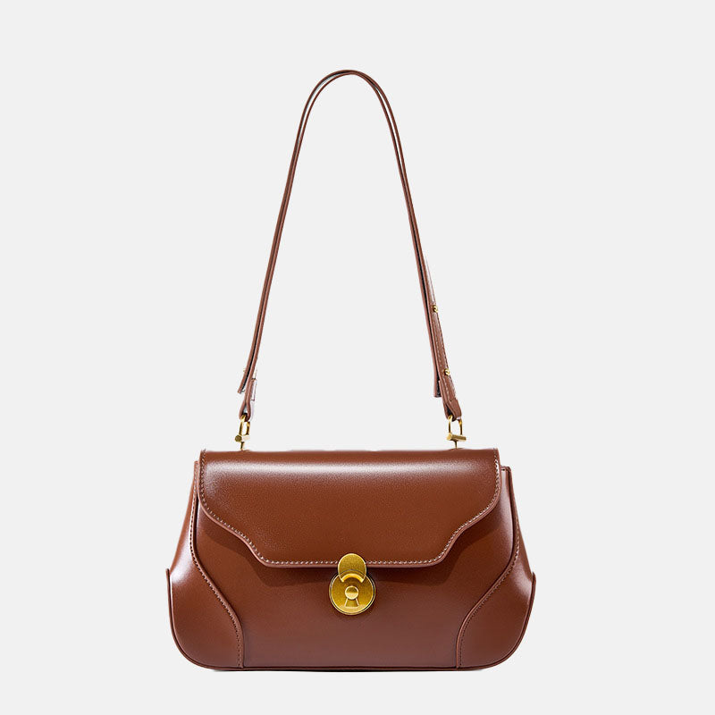 Women’s Minimalist Genuine Leather Flap Lock Baguette Shoulder Bag image 6