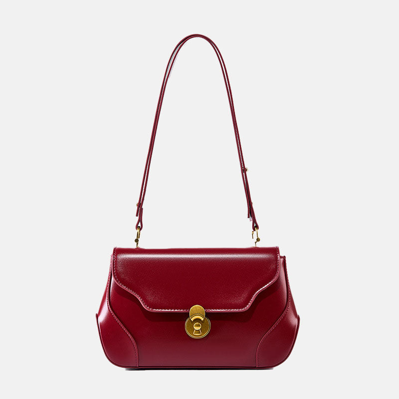 Women’s Minimalist Genuine Leather Flap Lock Baguette Shoulder Bag image