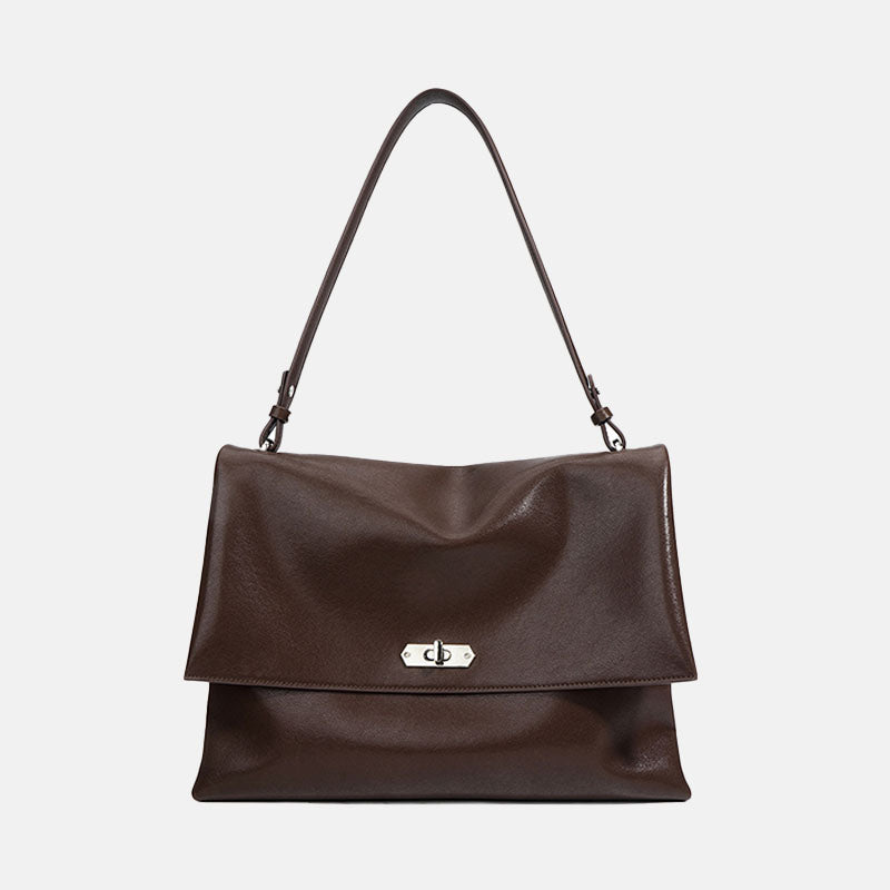 Women’s Minimalist Genuine Leather Flap Shoulder Bag image