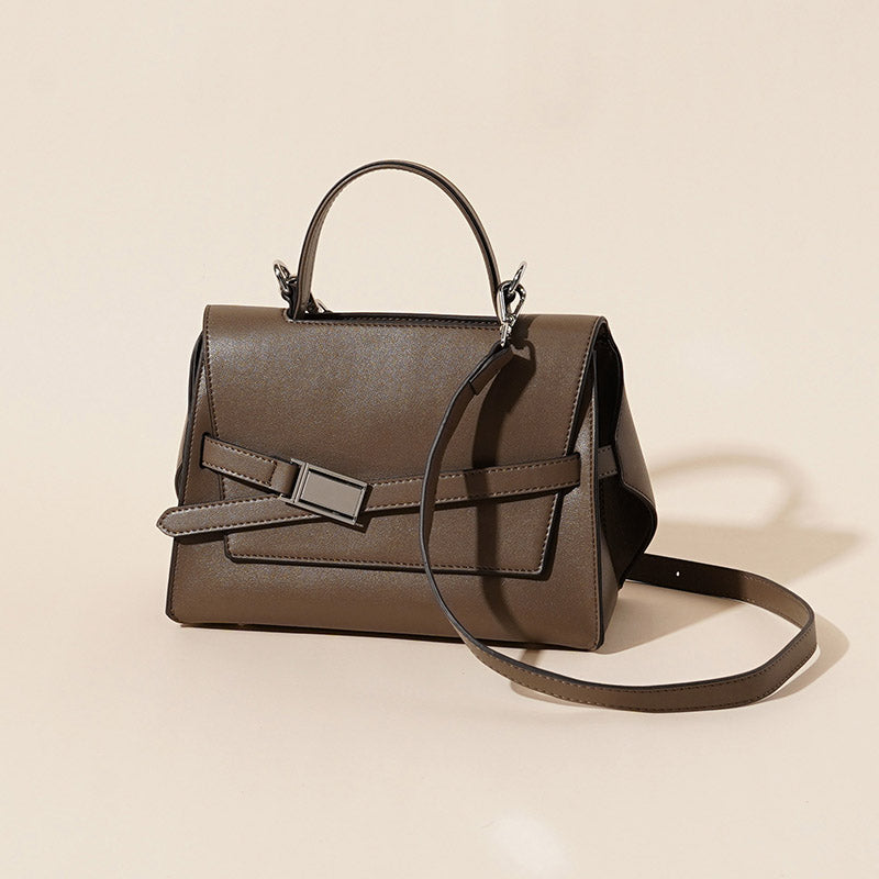 Women’s Minimalist Genuine Leather Flap Top Handle Bag image 7