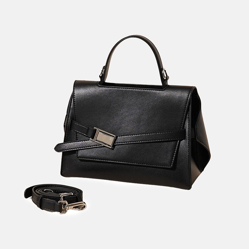 Women’s Minimalist Genuine Leather Flap Top Handle Bag image