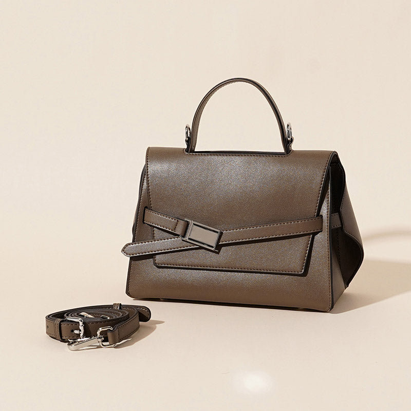 Women’s Minimalist Genuine Leather Flap Top Handle Bag image 6