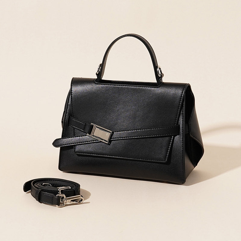 Women’s Minimalist Genuine Leather Flap Top Handle Bag image 2
