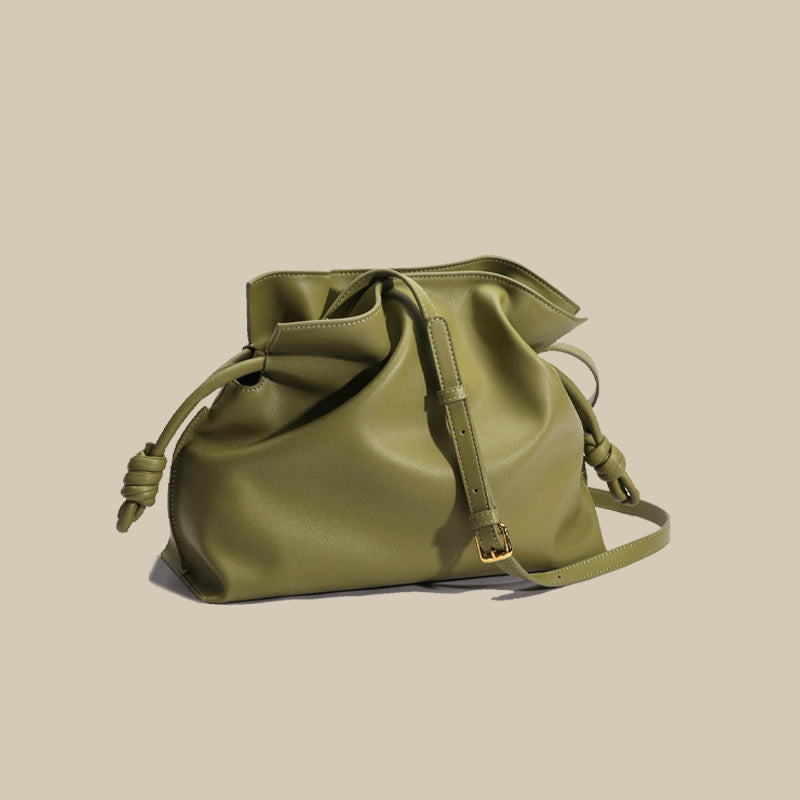 Women’s Minimalist Genuine Leather Foldover Drawstring Crossbody Shoulder Bags image 6