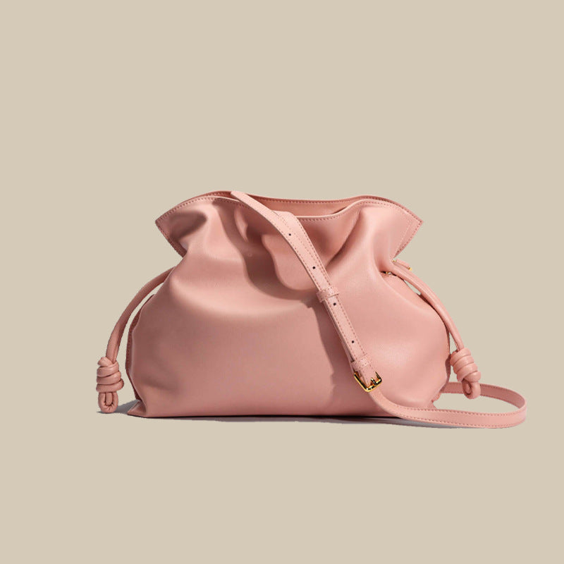 Women’s Minimalist Genuine Leather Foldover Drawstring Crossbody Shoulder Bags image 2