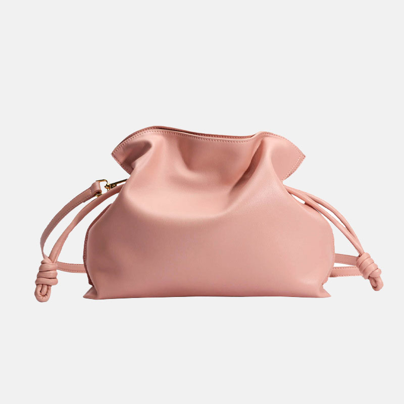 Women’s Minimalist Genuine Leather Foldover Drawstring Crossbody Shoulder Bags image