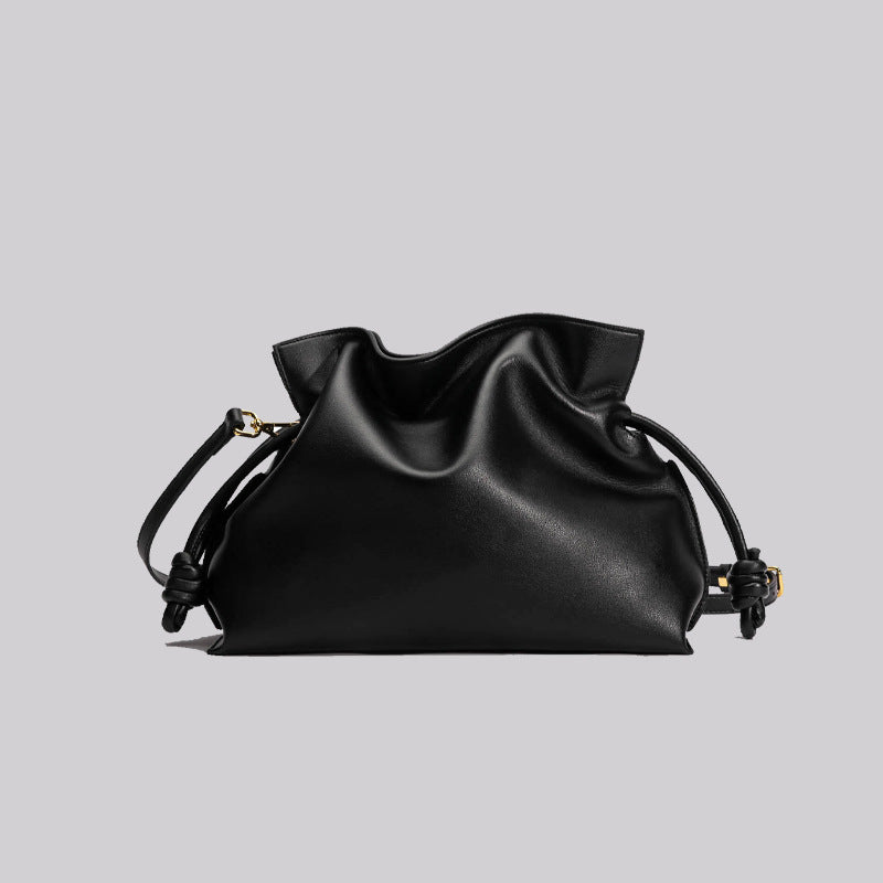 Women’s Minimalist Genuine Leather Foldover Drawstring Crossbody Shoulder Bags image 7