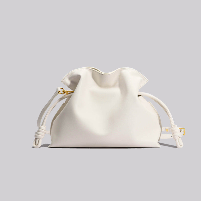 Women’s Minimalist Genuine Leather Foldover Drawstring Crossbody Shoulder Bags image 8