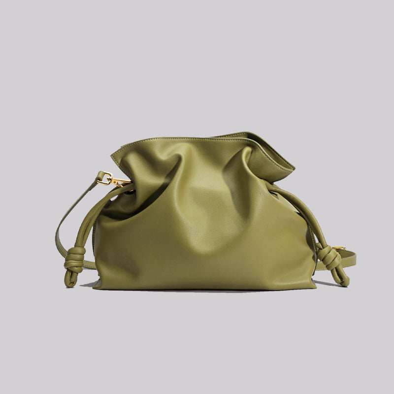 Women’s Minimalist Genuine Leather Foldover Drawstring Crossbody Shoulder Bags image 4