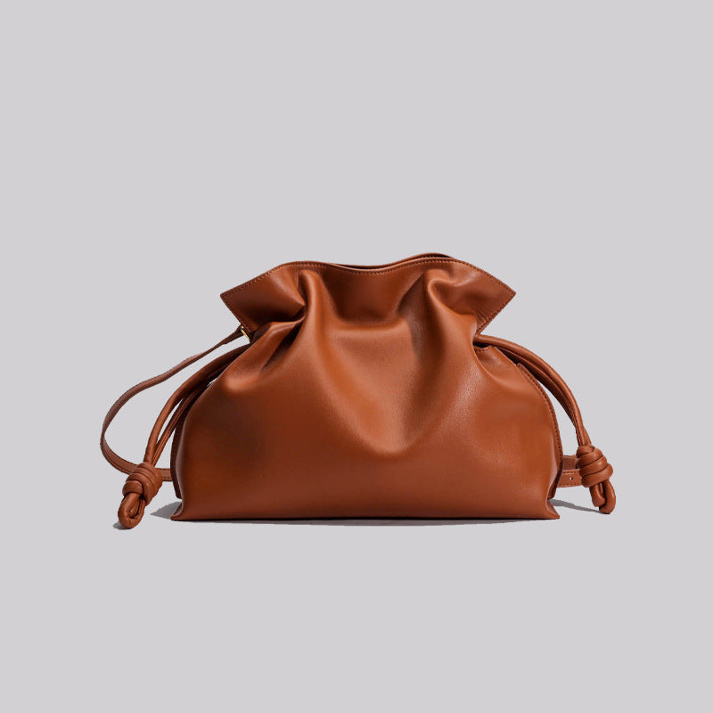 Women’s Minimalist Genuine Leather Foldover Drawstring Crossbody Shoulder Bags image 9