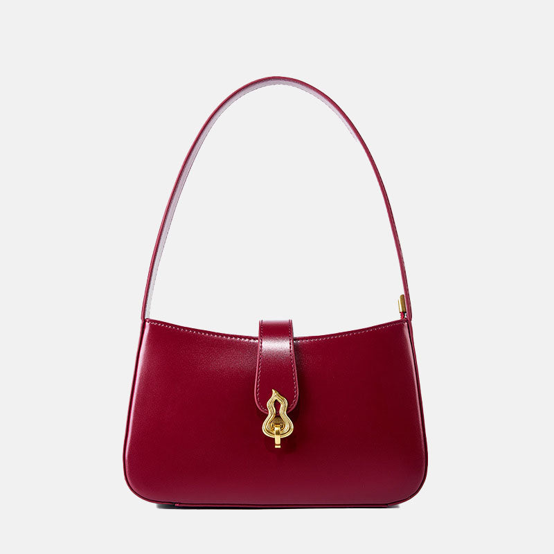 Women’s Minimalist Genuine Leather Gourd Shape Buckle Baguette Bag image